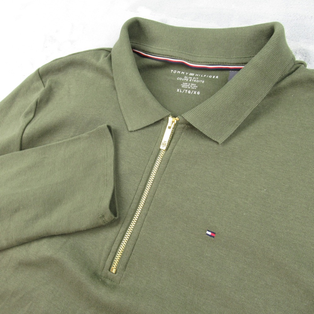 Tommy Hilfiger Quarter Zip Polo Womens XL Green Slim Fit Long Sleeve 76J3175 - Picture 4 of 11